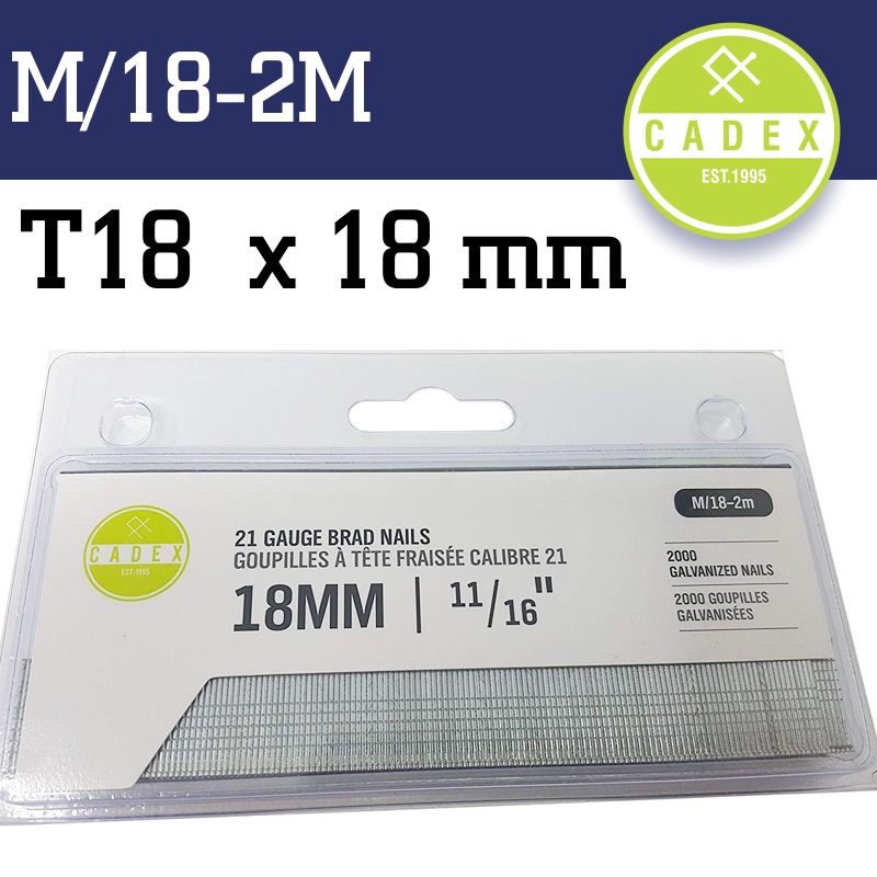 CADEX T18 BRAD NAIL 21G 18MM GALV 2000PCE CADEX T18 BRAD NAIL 21G 18MM GALV 2000PCE