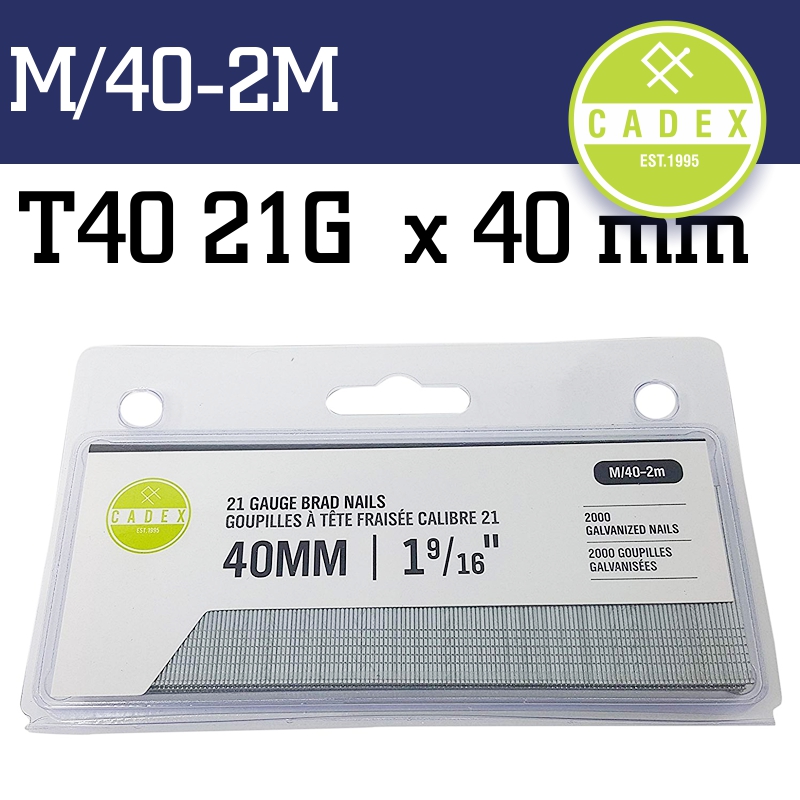 CADEX T40 BRAD NAIL 21G 40MM GALV 2000PCE CADEX T40 BRAD NAIL 21G 40MM GALV 2000PCE