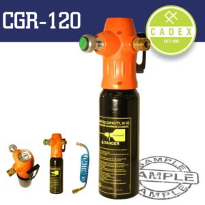 CADEX CO2 GAS TANK 600ML C/W REGULATOR & 175MM HOSE 1/4'F 0-11BAR
