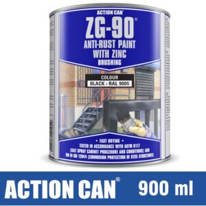 ANTI RUST PAINT ZG-90 BLACK 900ML COLD ZINC GALVANISING RAPID DRY