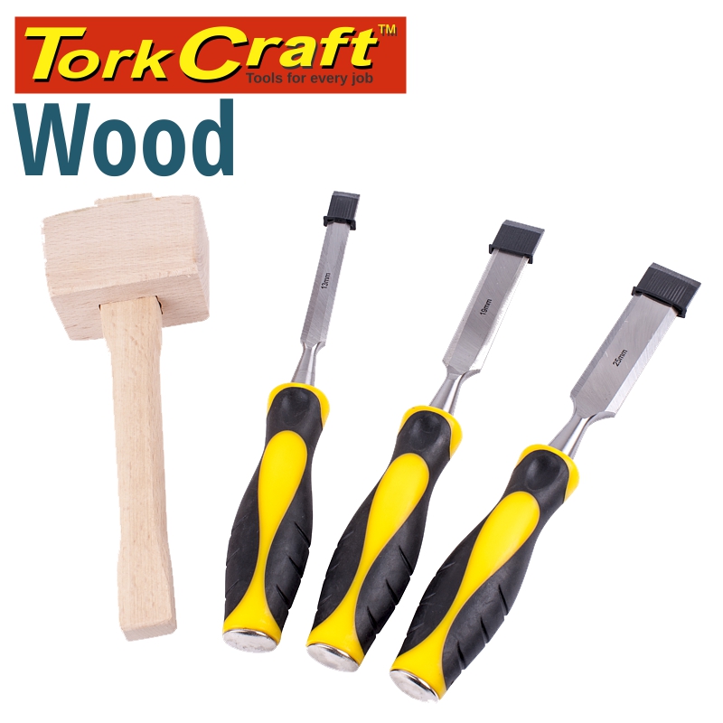 CHISEL SET WOOD 3 PIECE PLUS WOODEN MALLET BLISTER CHISEL SET WOOD 3 PIECE PLUS WOODEN MALLET BLISTER