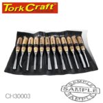 CHISEL SET WOOD CARVING 12PIECE IN LEATHER POUCH