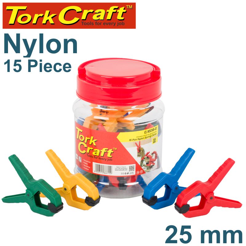 CLAMP SPRING NYLON 25MM 15PCE PLASTIC JAR VARIOUS COLOURS CLAMP SPRING NYLON 25MM 15PCE PLASTIC JAR VARIOUS COLOURS