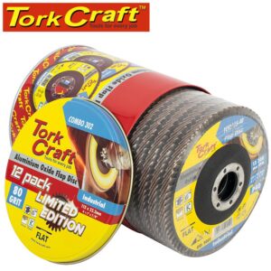 FLAP DISC ALU. OXIDE 115MM 80 GRIT FLAT 12PC METAL TIN