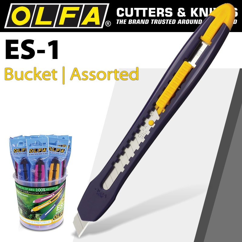 OLFA 24 PIECE ES-1 ASSORTED COLOURS IN PLASTIC BUCKET OLFA 24 PIECE ES-1 ASSORTED COLOURS IN PLASTIC BUCKET