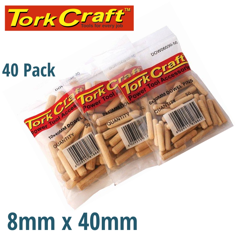 DOWELS 8 X 40MM 40 PER BAG (BIRCH WOOD) DOWELS 8 X 40MM 40 PER BAG (BIRCH WOOD)