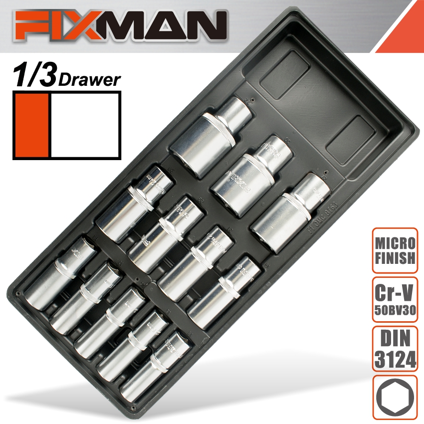 FIXMAN TRAY 12 PIECE 1/2' DRIVE DEEP SOCKETS FIXMAN TRAY 12 PIECE 1/2' DRIVE DEEP SOCKETS