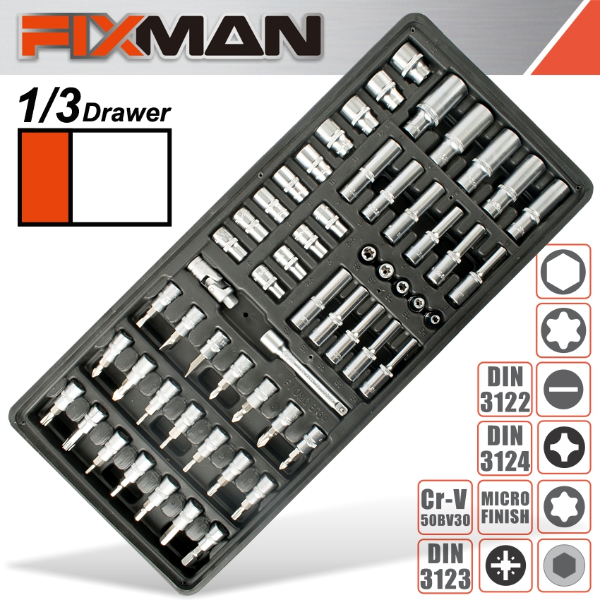 FIXMAN TRAY 57 PIECE 1/4' DRIVE SOCKETS AND ACCESSORIES FIXMAN TRAY 57 PIECE 1/4' DRIVE SOCKETS AND ACCESSORIES