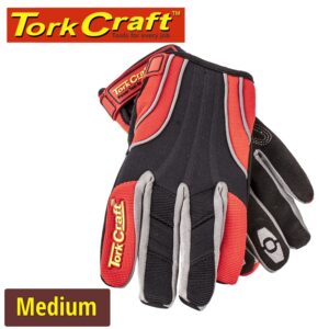MECHANICS GLOVE MEDIUM SYNTHETIC LEATHER REINFORCED PALM SPANDEX RED