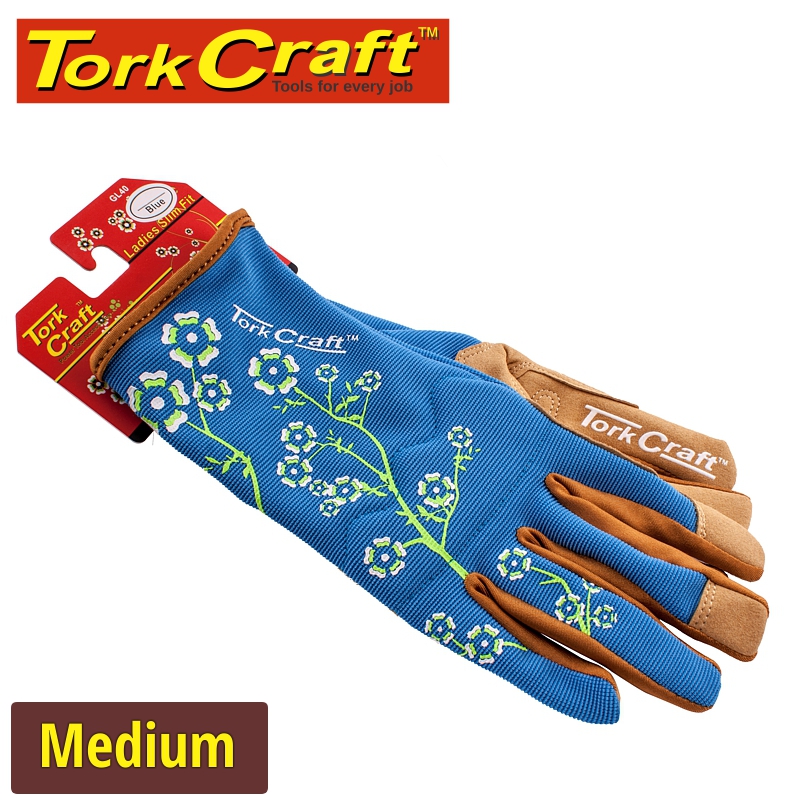 LADIES SLIM FIT GARDEN GLOVES BLUE MEDIUM LADIES SLIM FIT GARDEN GLOVES BLUE MEDIUM