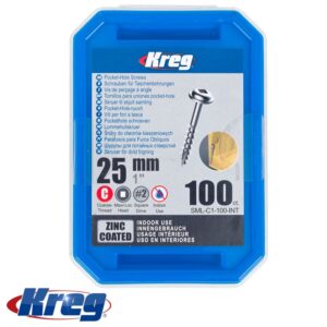 KREG ZINC POCKET HOLE SCREWS 25MM 1.00' #8 COARSE THREAD MX LOC 100CT