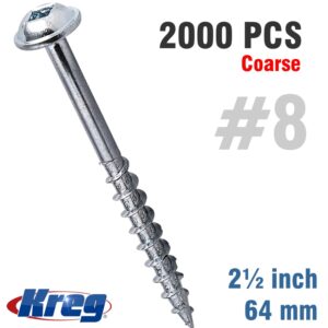 KREG POCKET HOLE SCREWS 2-1/2' #8 COARSE WASHER HEAD 2000CT