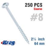 KREG ZINC POCKET HOLE SCREWS 64MM 2.50' #8 COARSE THREAD MX LOC 250CT