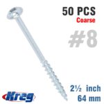 KREG ZINC POCKET HOLE SCREWS 64MM 2.50' #8 COARSE THREAD MX LOC 50CT