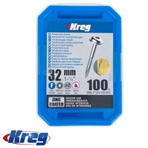 KREG ZINC POCKET HOLE SCREWS 32MM 1.25' #7 FINE THREAD MX LOC 100CT