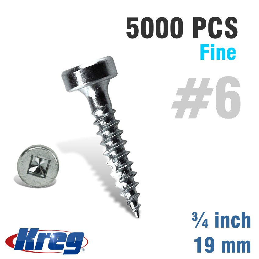KREG POCKET HOLE SCREWS 75' #6 FINE PAN HEAD 5000CT KREG POCKET HOLE SCREWS 75' #6 FINE PAN HEAD 5000CT