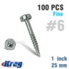 KREG POCKET SCREWS 1' #6 FINE PAN HEAD 100CT