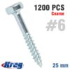 KREG ZINC POCKET HOLE SCREWS 25MM 1.00' #6 FINE THREAD PAN HEAD 1200CT
