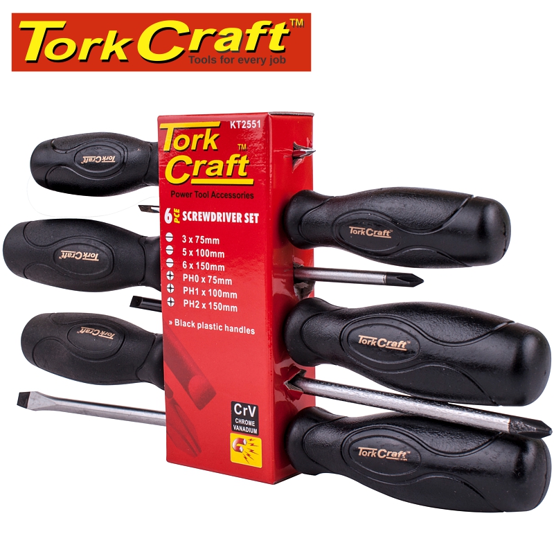 SCREWDRIVER SET 6 PIECE BLACK HANDLE SCREWDRIVER SET 6 PIECE BLACK HANDLE