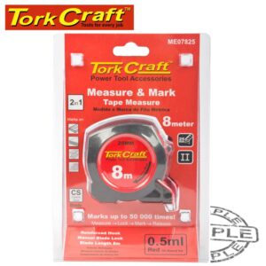 MEASURING TAPE WITH MARKER 8M X 25MM RUBBER CASING MATT FINISH