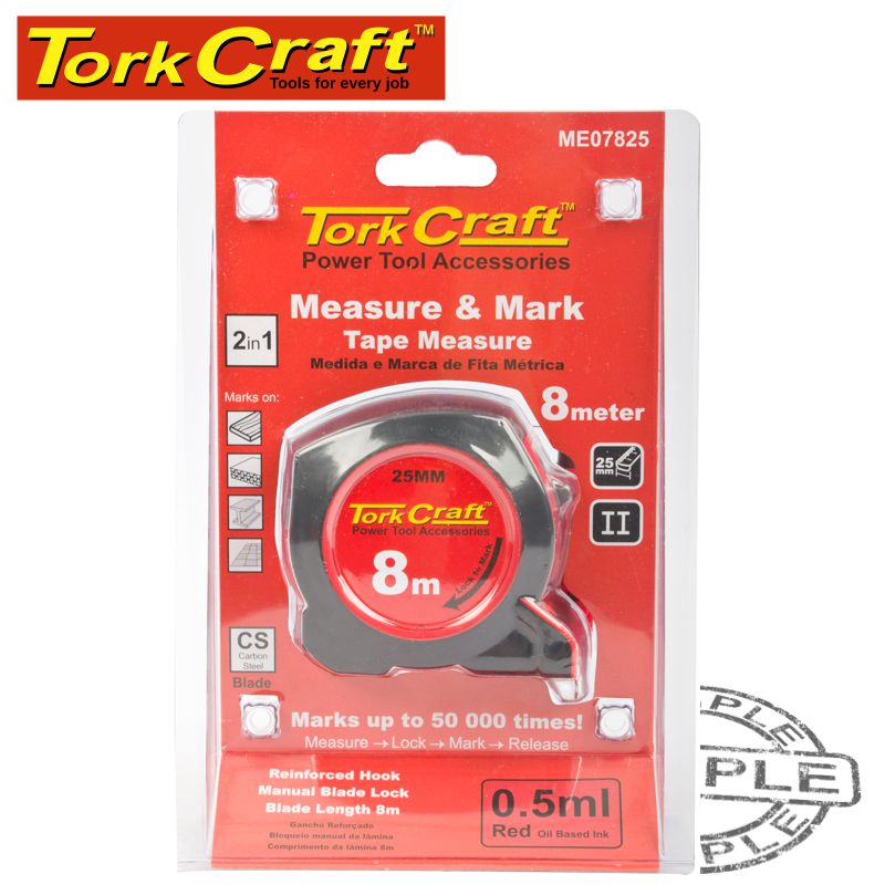 MEASURING TAPE WITH MARKER 8M X 25MM RUBBER CASING MATT FINISH MEASURING TAPE WITH MARKER 8M X 25MM RUBBER CASING MATT FINISH