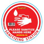 RED SANITISE HERE - 170MM ROUND AWARENESS GRAPHIC