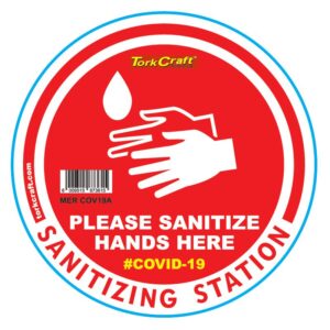 RED SANITISE HERE - 170MM ROUND AWARENESS GRAPHIC