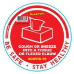 RED COUGH & SNEEZE INTO TISSUE - 170MM ROUND AWARENESS GRAPHIC