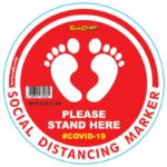 RED FEET STAND HERE - 300MM ROUND SOCIAL DISTANCING GRAPHIC
