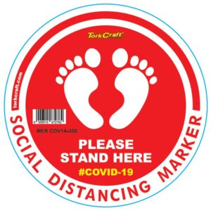 RED FEET STAND HERE - 300MM ROUND SOCIAL DISTANCING GRAPHIC