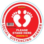 RED FEET STAND HERE - 400MM ROUND SOCIAL DISTANCING GRAPHIC
