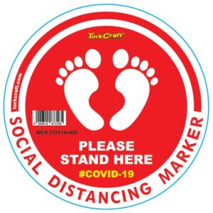 RED FEET STAND HERE - 400MM ROUND SOCIAL DISTANCING GRAPHIC