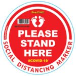 RED SMALL FEET STAND HERE - 300MM ROUND SOCIAL DISTANCING GRAPHIC