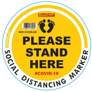 YELLOW SMALL FEET STAND HERE - 300MM ROUND SOCIAL DISTANCING GRAPHIC