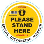 YELLOW SMALL FEET STAND HERE - 400MM ROUND SOCIAL DISTANCING GRAPHIC