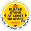 YELLOW 1M APART - 300MM ROUND SOCIAL DISTANCING GRAPHIC
