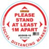 WHITE 1M APART - 400MM ROUND SOCIAL DISTANCING GRAPHIC