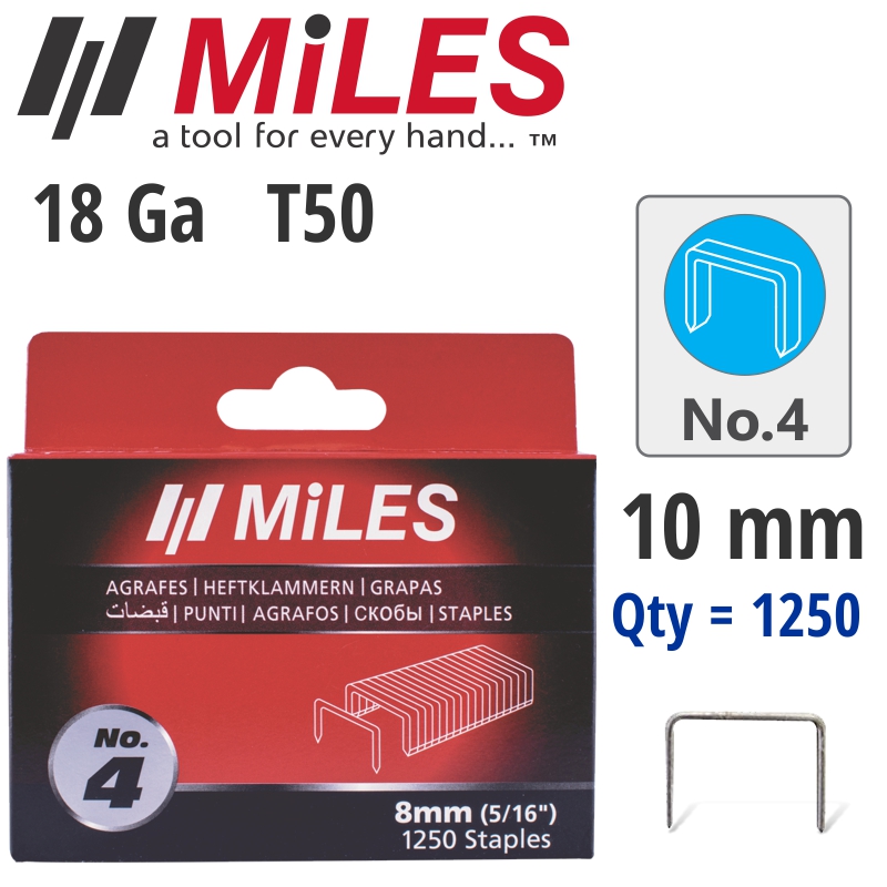 GALV STAPLES 18G T50 10MM X 1250PCS MILES NO4 GALV STAPLES 18G T50 10MM X 1250PCS MILES NO4