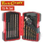 DRILL BIT SDS & HSS TIN & 13mm CHUCK & KEY SET 15PC IN PLASTIC CASE