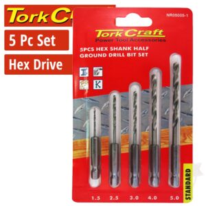 DRILL BIT SET 5PCS HALF GROUND.POLISHED HEX SHANK 1.5/2.5/3/4/5MM