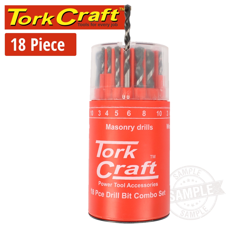 DRILL BIT 18 SET COMBO WOOD + MASONRY + HSS IN RED PLASTIC CONTAINER DRILL BIT 18 SET COMBO WOOD + MASONRY + HSS IN RED PLASTIC CONTAINER