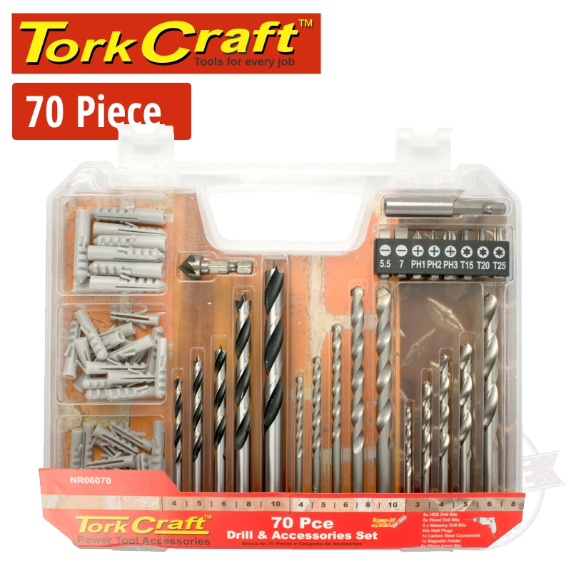 DRILL BIT & ACCESSORY SET 70PC IN PLASTIC CARRY CASE DRILL BIT & ACCESSORY SET 70PC IN PLASTIC CARRY CASE