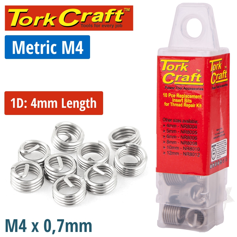 THREAD REPAIR KIT M4 X 1D REPLACEMENT INSERTS 10PCE THREAD REPAIR KIT M4 X 1D REPLACEMENT INSERTS 10PCE
