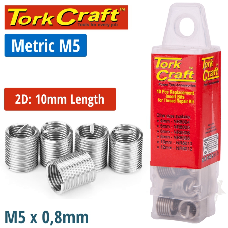 THREAD REPAIR KIT M5 X 2D REPLACEMENT INSERTS 10PCE THREAD REPAIR KIT M5 X 2D REPLACEMENT INSERTS 10PCE