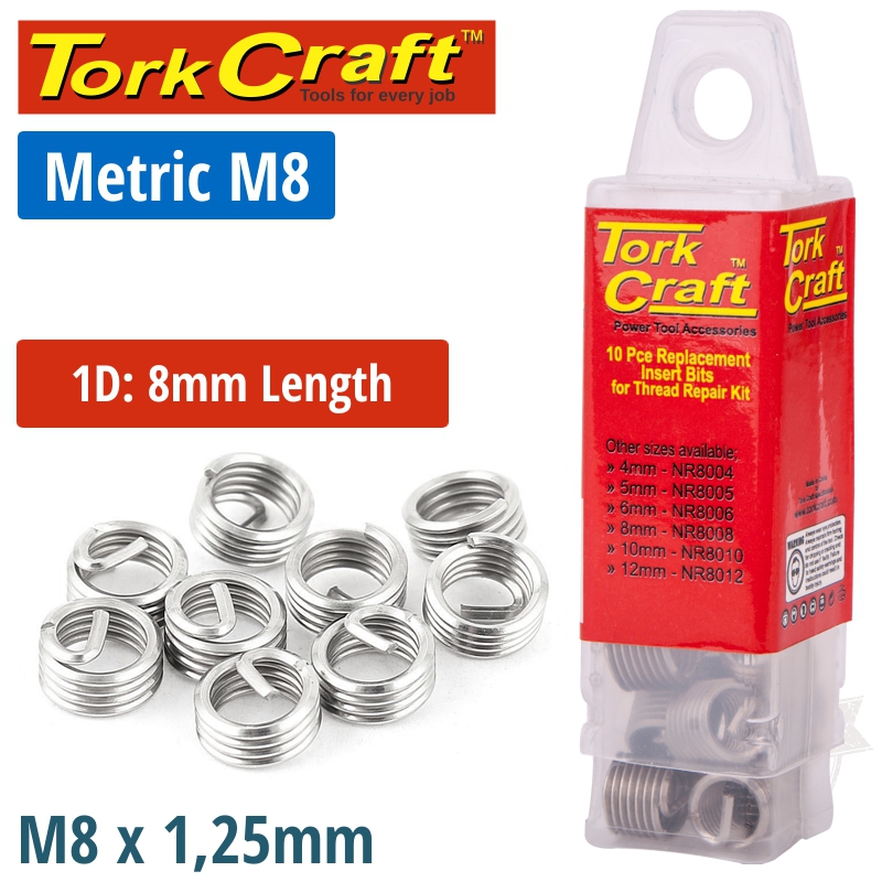 THREAD REPAIR KIT M8 X 1D REPLACEMENT INSERTS 10PCE THREAD REPAIR KIT M8 X 1D REPLACEMENT INSERTS 10PCE