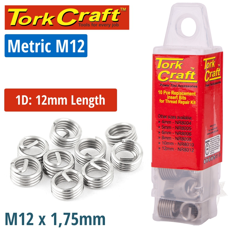 THREAD REPAIR KIT M12 X 1D REPLACEMENT INSERTS 5PCE THREAD REPAIR KIT M12 X 1D REPLACEMENT INSERTS 5PCE