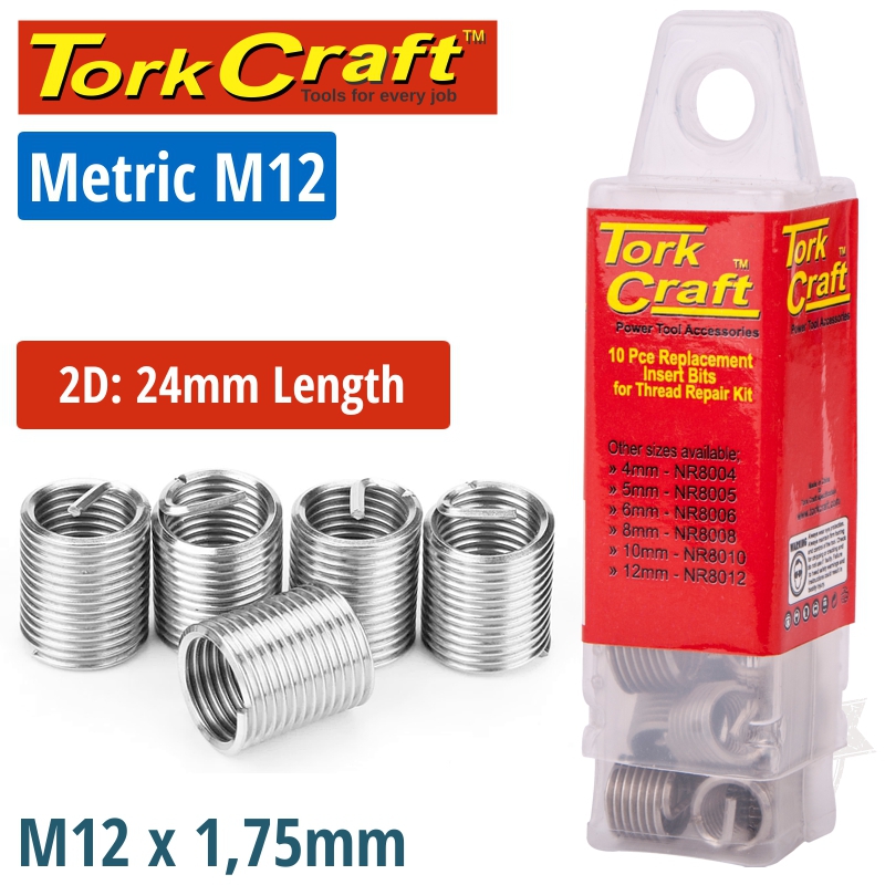 THREAD REPAIR KIT M12 X 2.0D REPLACEMENT INSERTS 5PCE THREAD REPAIR KIT M12 X 2.0D REPLACEMENT INSERTS 5PCE