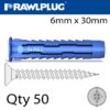 UNIVERSAL NYLON PLUG+SCREWS 6MMX30MM X50-BOX