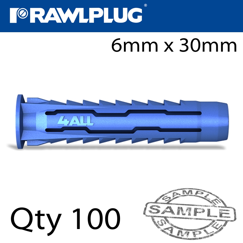UNIVERSAL NYLON PLUG X6MMX30MM X100-BOX UNIVERSAL NYLON PLUG X6MMX30MM X100-BOX
