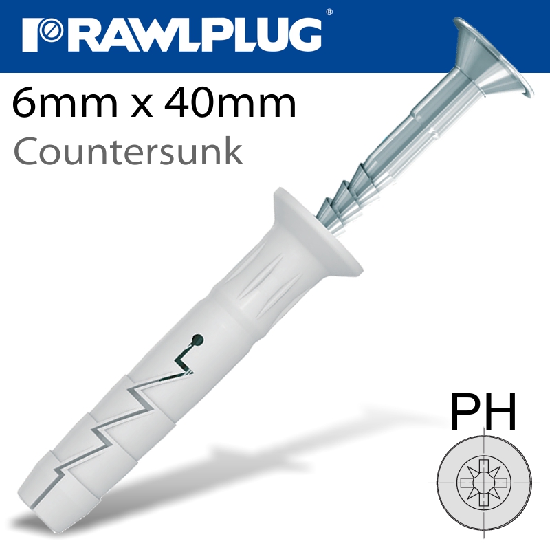 NYL HAMMER-IN FIXING 6X40MM CSK HEAD X300 PER JAR NYL HAMMER-IN FIXING 6X40MM CSK HEAD X300 PER JAR